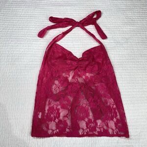 Floral Lace Halter Tie Back Festival Womens Pink Sheer Top Size S Rose Fairy